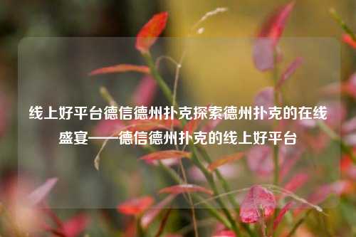 线上好平台德信德州扑克探索德州扑克的在线盛宴——德信德州扑克的线上好平台