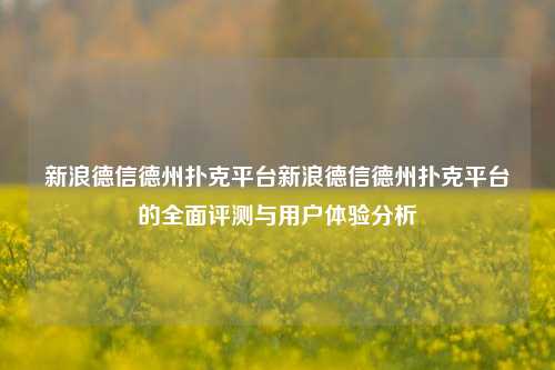 新浪德信德州扑克平台新浪德信德州扑克平台的全面评测与用户体验分析