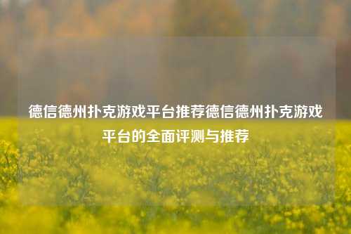 德信德州扑克游戏平台推荐德信德州扑克游戏平台的全面评测与推荐