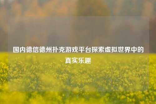 国内德信德州扑克游戏平台探索虚拟世界中的真实乐趣