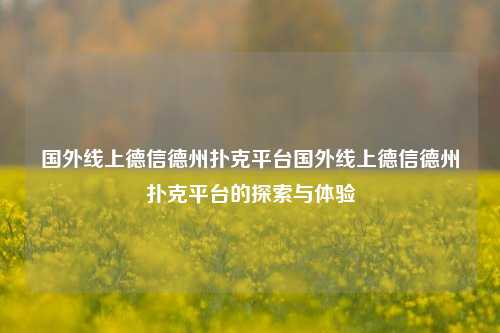 国外线上德信德州扑克平台国外线上德信德州扑克平台的探索与体验