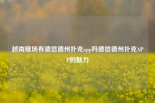 越南赌场有德信德州扑克app吗德信德州扑克APP的魅力