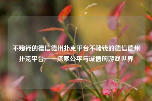 不赌钱的德信德州扑克平台不赌钱的德信德州扑克平台——探索公平与诚信的游戏世界