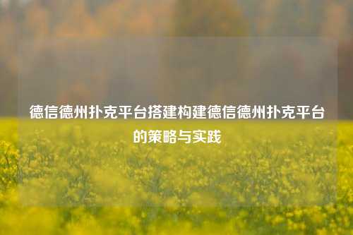 德信德州扑克平台搭建构建德信德州扑克平台的策略与实践