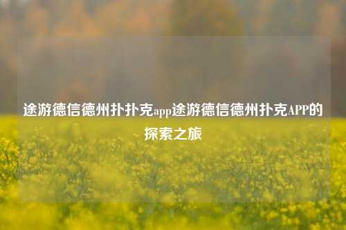 途游德信德州扑扑克app途游德信德州扑克APP的探索之旅