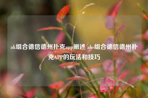 ak组合德信德州扑克app阐述 ak 组合德信德州扑克APP的玩法和技巧