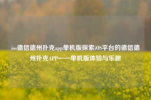ios德信德州扑克app单机版探索iOS平台的德信德州扑克APP——单机版体验与乐趣