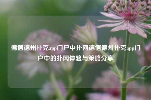 德信德州扑克app门户中扑网德信德州扑克app门户中的扑网体验与策略分享