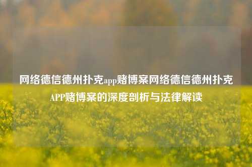 网络德信德州扑克app赌博案网络德信德州扑克APP赌博案的深度剖析与法律解读