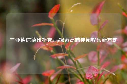 三亚德信德州扑克app探索高端休闲娱乐新方式