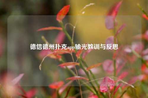 德信德州扑克app输光教训与反思