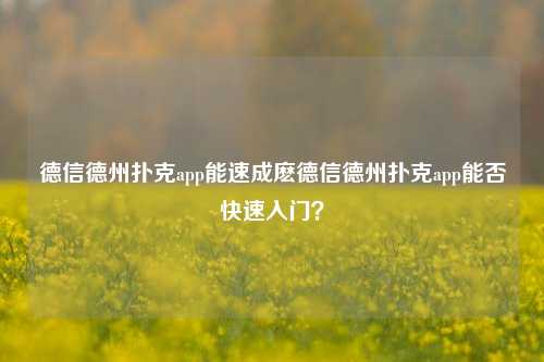 德信德州扑克app能速成麽德信德州扑克app能否快速入门？