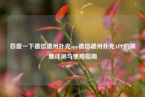 百度一下德信德州扑克app德信德州扑克APP的深度评测与使用指南