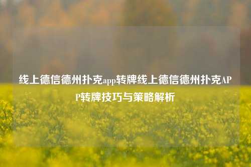 线上德信德州扑克app转牌线上德信德州扑克APP转牌技巧与策略解析
