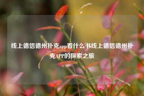 线上德信德州扑克app看什么书线上德信德州扑克APP的探索之旅