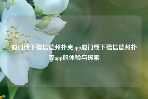 厦门线下德信德州扑克app厦门线下德信德州扑克app的体验与探索