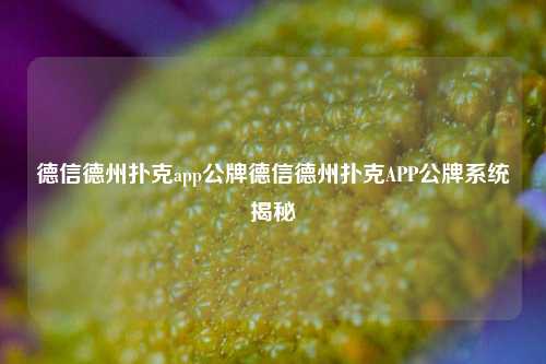 德信德州扑克app公牌德信德州扑克APP公牌系统揭秘