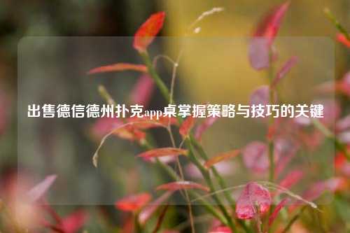 出售德信德州扑克app桌掌握策略与技巧的关键