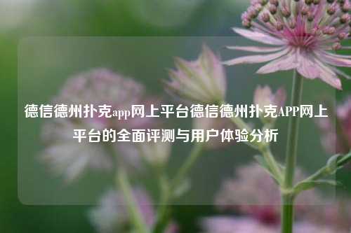 德信德州扑克app网上平台德信德州扑克APP网上平台的全面评测与用户体验分析