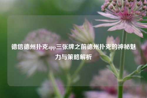 德信德州扑克app三张牌之前德州扑克的神秘魅力与策略解析