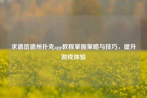 求德信德州扑克app教程掌握策略与技巧，提升游戏体验