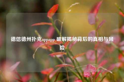 德信德州扑克appapp 破解揭秘背后的真相与风险