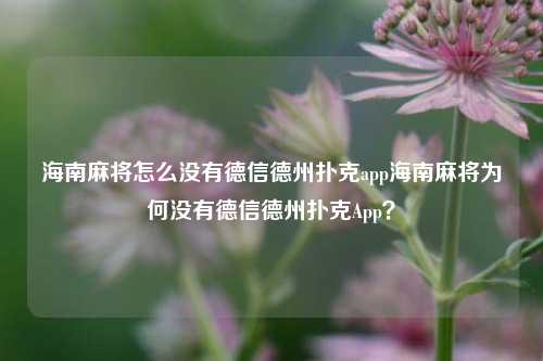 海南麻将怎么没有德信德州扑克app海南麻将为何没有德信德州扑克App？