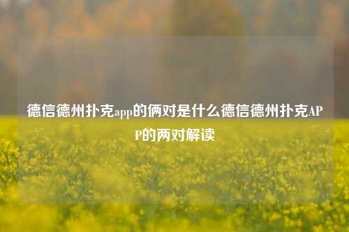 德信德州扑克app的俩对是什么德信德州扑克APP的两对解读