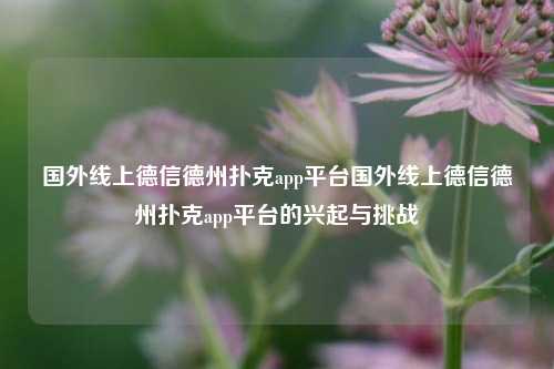 国外线上德信德州扑克app平台国外线上德信德州扑克app平台的兴起与挑战