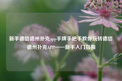 新手德信德州扑克app手牌手把手教你玩转德信德州扑克APP——新手入门指南