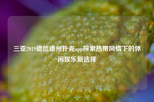 三亚2019德信德州扑克app探索热带风情下的休闲娱乐新选择