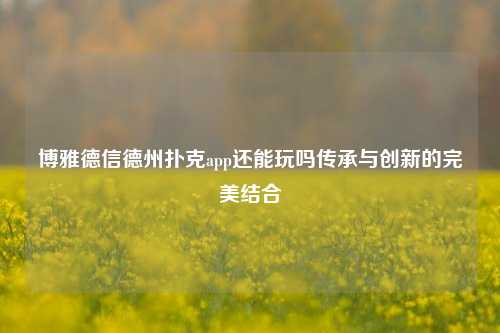 博雅德信德州扑克app还能玩吗传承与创新的完美结合