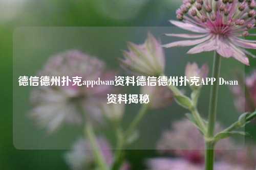德信德州扑克appdwan资料德信德州扑克APP Dwan资料揭秘
