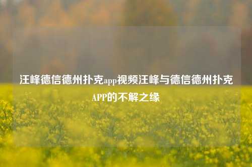 汪峰德信德州扑克app视频汪峰与德信德州扑克APP的不解之缘