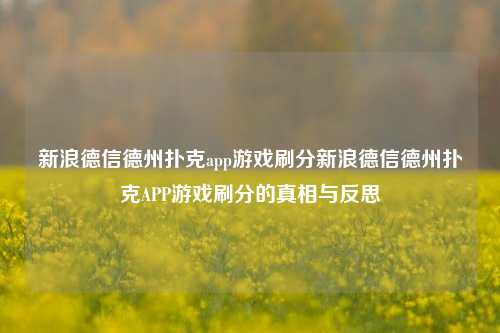 新浪德信德州扑克app游戏刷分新浪德信德州扑克APP游戏刷分的真相与反思