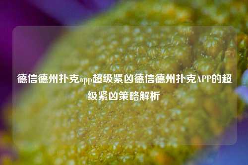 德信德州扑克app超级紧凶德信德州扑克APP的超级紧凶策略解析