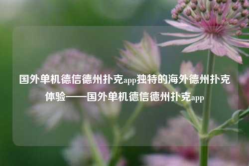 国外单机德信德州扑克app独特的海外德州扑克体验——国外单机德信德州扑克app