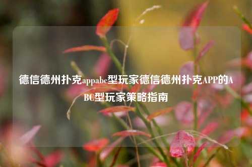 德信德州扑克appabc型玩家德信德州扑克APP的ABC型玩家策略指南