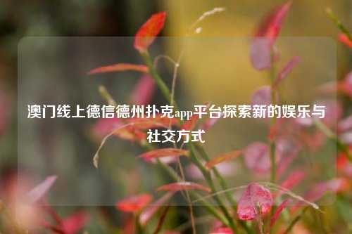 澳门线上德信德州扑克app平台探索新的娱乐与社交方式