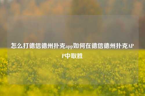 怎么打德信德州扑克app如何在德信德州扑克APP中取胜
