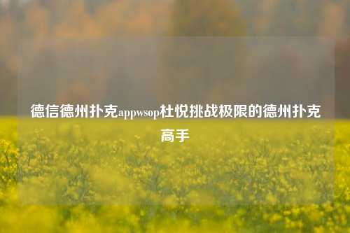 德信德州扑克appwsop杜悦挑战极限的德州扑克高手