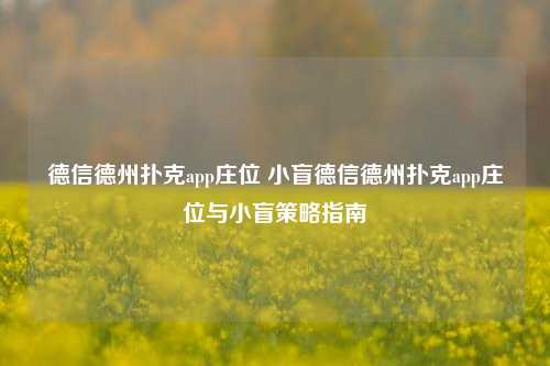 德信德州扑克app庄位 小盲德信德州扑克app庄位与小盲策略指南