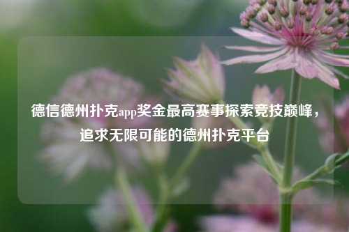 德信德州扑克app奖金最高赛事探索竞技巅峰，追求无限可能的德州扑克平台