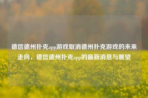 德信德州扑克app游戏取消德州扑克游戏的未来走向，德信德州扑克app的最新消息与展望