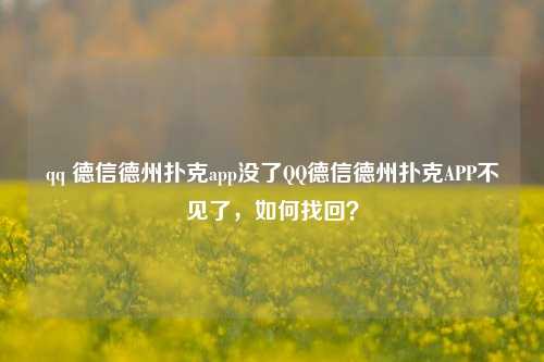 qq 德信德州扑克app没了QQ德信德州扑克APP不见了，如何找回？