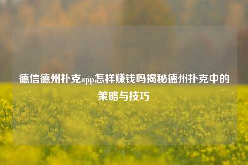 德信德州扑克app怎样赚钱吗揭秘德州扑克中的策略与技巧