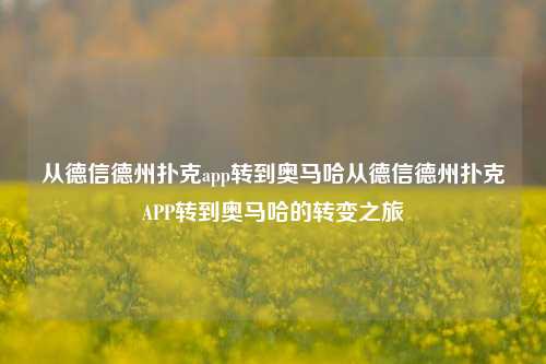 从德信德州扑克app转到奥马哈从德信德州扑克APP转到奥马哈的转变之旅