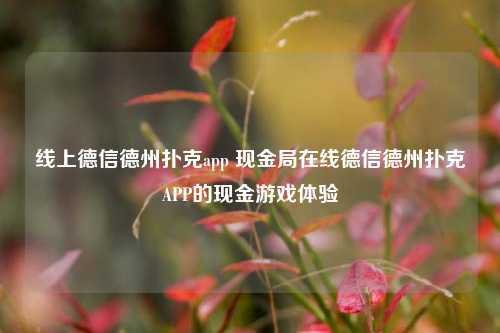线上德信德州扑克app 现金局在线德信德州扑克APP的现金游戏体验