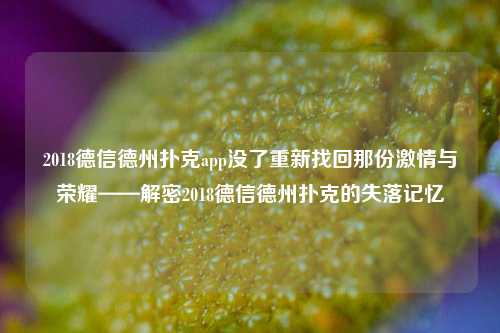 2018德信德州扑克app没了重新找回那份激情与荣耀——解密2018德信德州扑克的失落记忆