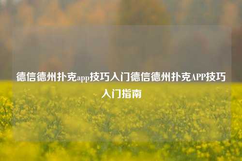德信德州扑克app技巧入门德信德州扑克APP技巧入门指南